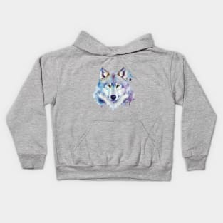 Grey Wolf Watercolour Art Kids Hoodie